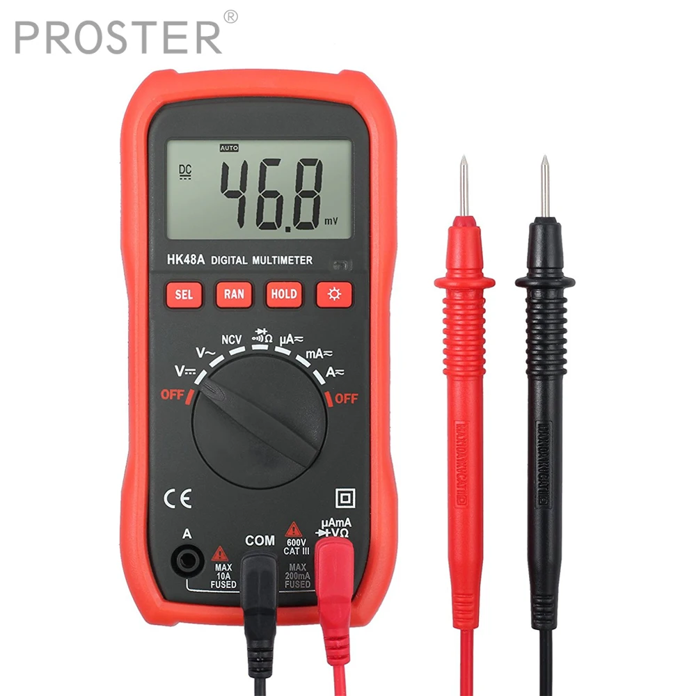 

Proster Digital Multimeter 2000 Counts AC DC Current Voltage Resistance Auto Range Volt Tester Meter Voltmeter for HK48A