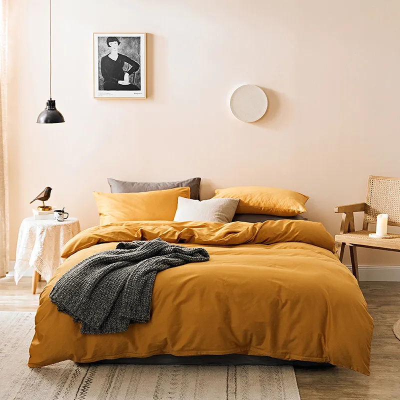 60s Long Stapled Cotton Luxury Style Solid AB Duvet Cover Bed Sheet Pillowcases Queen King Pink Ruby Blue Grey Golden Brown More - Цвет: Color 15
