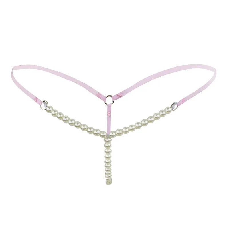 Pink Женское сексуальное, эротическое белье, трусики с низким подъемом из искусственного жемчуга, трусики-танга с Т-образным вырезом, трусы нижнее белье для женщин - Цвет: Pink