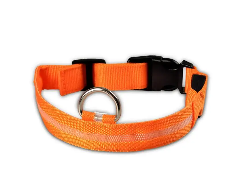 Нейлоновый светодиодный ошейник для собак, ночная безопасность светится в темноте поводок для собак, светящиеся люминесцентные ошейники для собак - Цвет: Collar-Orange