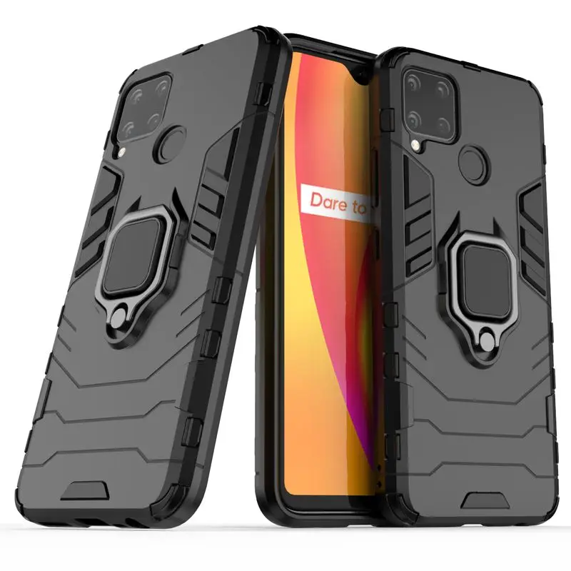 

Case For Realme C15 fashion Rotation Ring Car bracket Armor Shockproof Back Cover For Realme C15 Anti-fall Phone protection Case