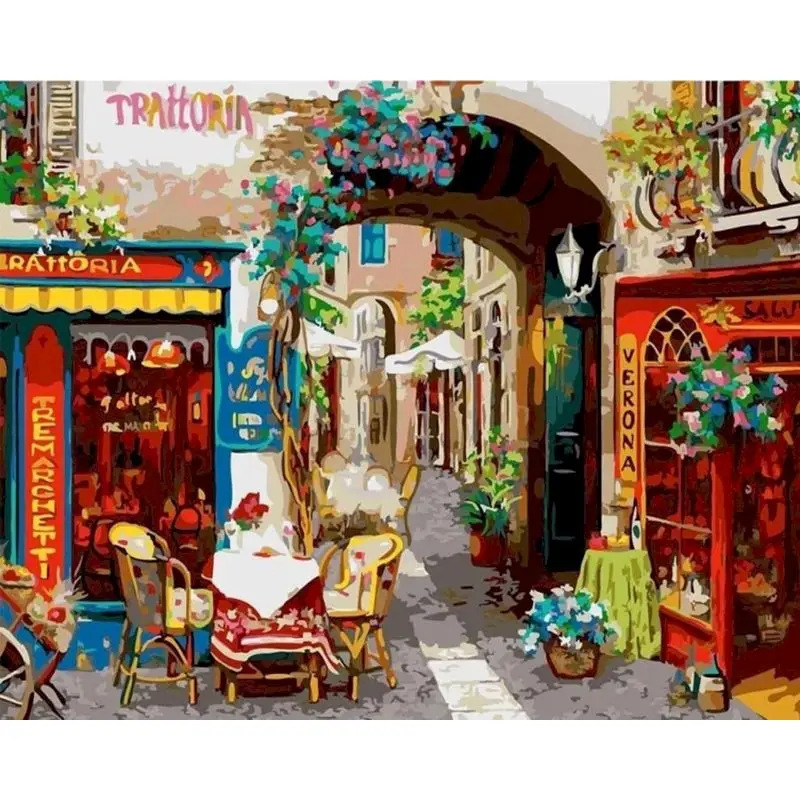 

Colorful Street Lucky DIY Oil Painting By Numbers Beautiful On Pictures By Numbers Portrait Home Decor Artwork Colored Canvas