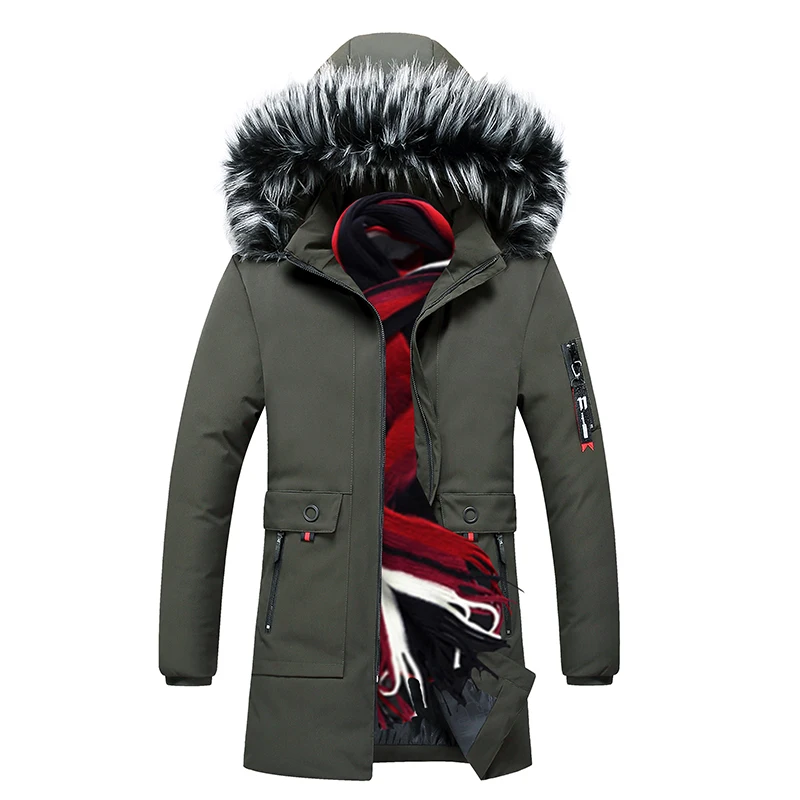 Мужская куртка, новинка, Мужская Зимняя парка с меховым капюшоном, ветрозащитная теплая куртка, Мужская длинная пуховая куртка, jaquetas masculina de inverno - Цвет: HQ996 Armygreen