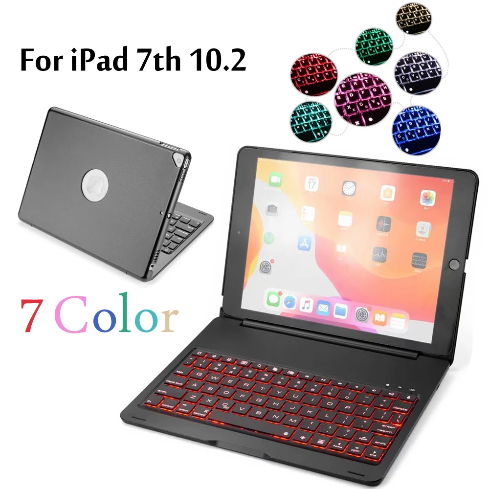 

Case For iPad 10.2 inch 7 Colors Backlit Light Wireless Bluetooth Keyboard Case Cover For iPad 7th Gen