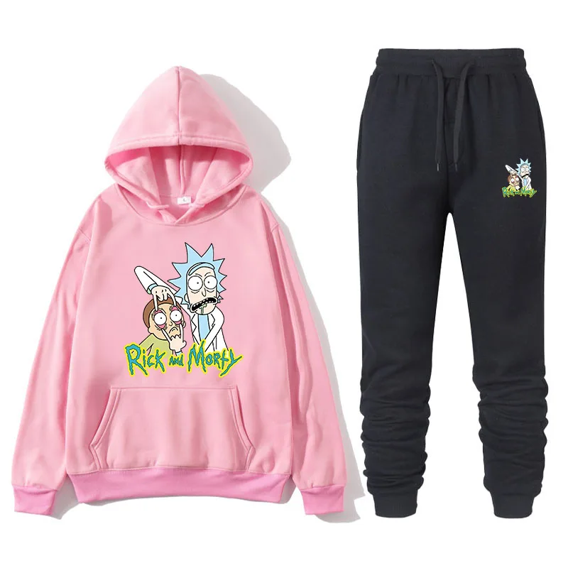 

Rick and morty Funny Winter Suits mens Thick Sweatshirt+Pants jogge 2 Piece Sets men Hoodies loose Brand Mens Tracksuit rapo