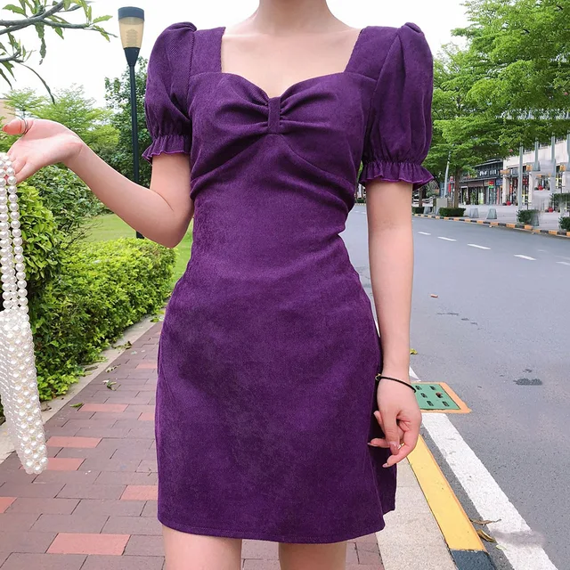 Francese Stile Vintage Mini Vestito Viola Delle Donne di Estate Manica  Corta Slim Fit di Velluto A Coste Giapponese Coreano Dolce Retro Abito  Corto 2020|Cocktail Dresses| - AliExpress