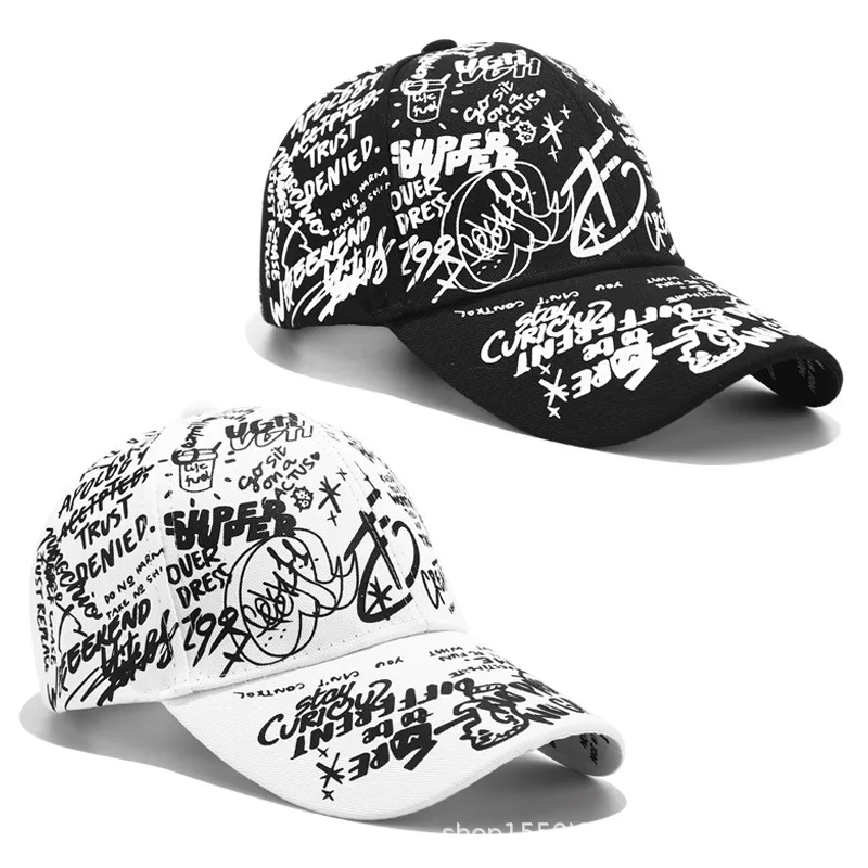 Koreanische Version der Graffiti-Persönlichkeit Baseballmütze Flut Männer und Frauen lässig wilder schwarzer Schatten gebogene Traufe Kappe Sonnenhut