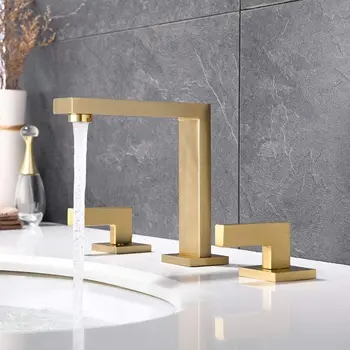 Cheap Gold/Black/Chrome Bathroom Sink Faucet 3 Hole Two Handle Widespread Lavatory Faucets Deck Mount Basin Mixer Tap Faucet