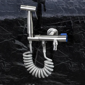 

304 Stainless Steel Shower Body Cleaner Toilet Spray Gun Set Multi-function Washing Machine Faucet One Into Two Out Angle Valve