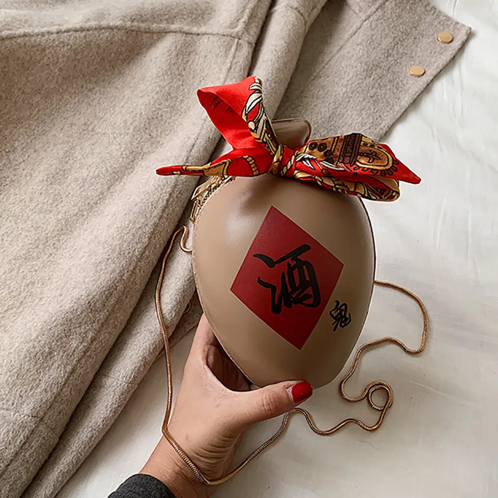 Khaki Модные женские винные шарф для бутылки с цепочками, модная сумка на одно плечо, маленькая сумка на молнии, Повседневная сумка на плечо, bolsas#30 - Цвет: Khaki