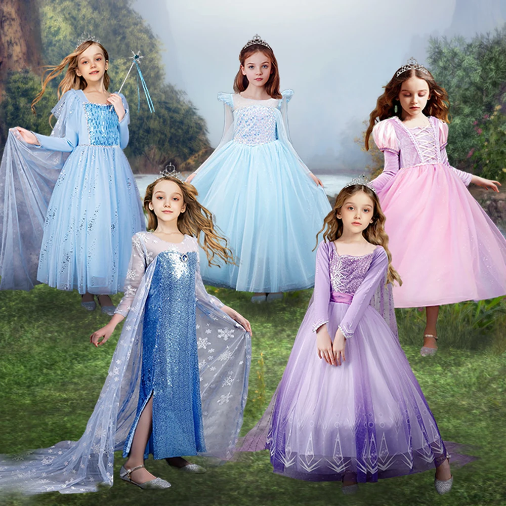 Новогоднее и рождественское платье для девочек с изображением Эльзы маскарадное