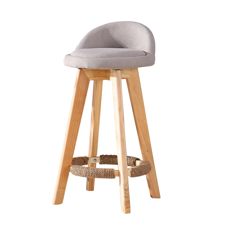 A+Solid Wood Bar Chair Beech Retro Color White Rotating Stool High Front Desk |