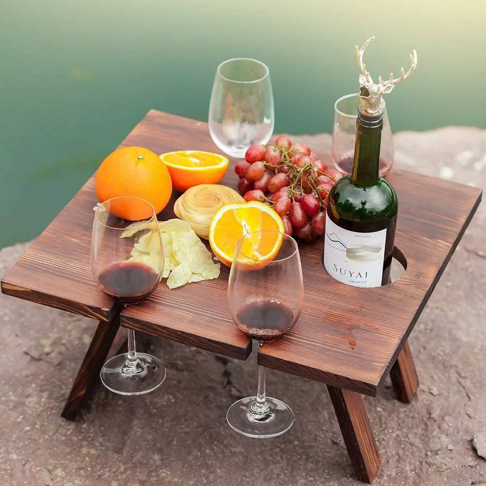 Outdoor Picnic Camping Portable Wooden Table Folding Barbecue Table With Glass Wine Rack Travel Foldable Fruit Table 1