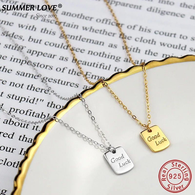 

Summer Love 100% Real 925 Sterling Silver Good Luck Engraved Pendant Necklace for Women Dropshipping plata de ley 925
