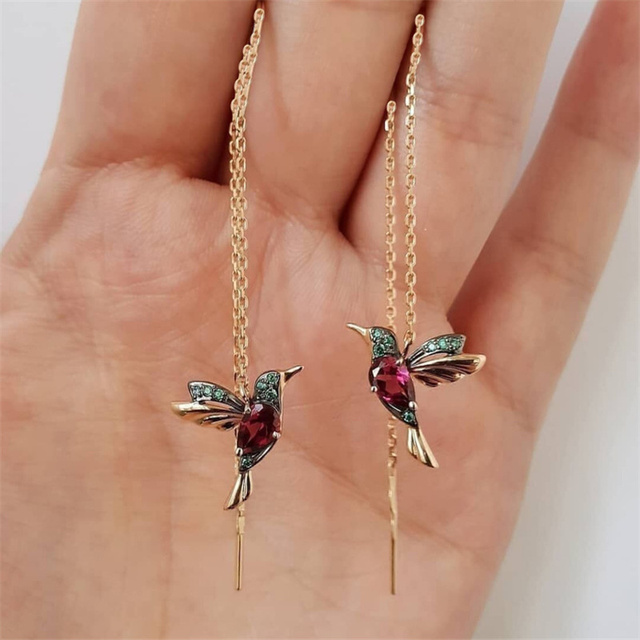 Bird-shaped Hummingbird Hoop Pendant Crystal Pendant Earrings Tassel Bird Earrings for Women's Wedding Jewelry