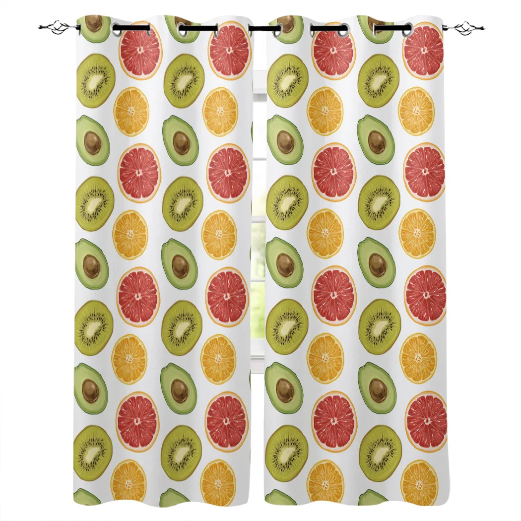 

Hand-Painted Fruit Pattern Grapefruit Kiwi Avocado Pattern Curtains Window Living Room Curtains High Blackout Curtain Thick