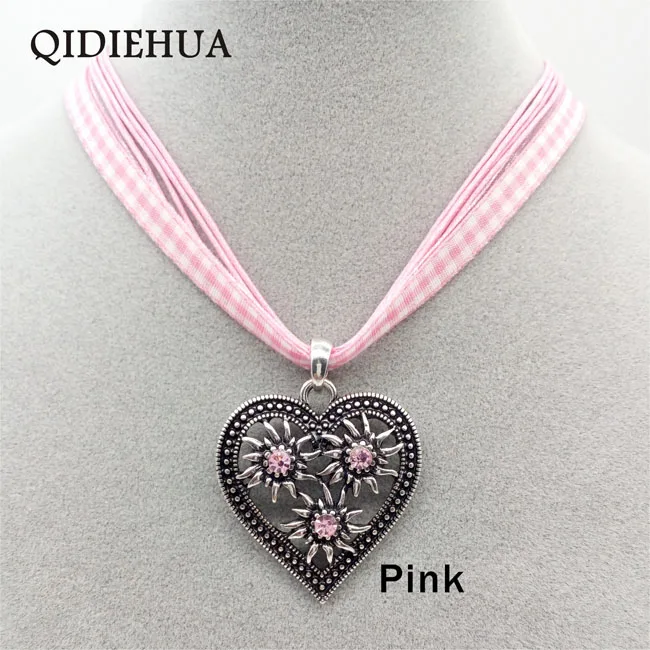 mx034 pink QIDIEHUA модное колье на веревочке в стиле бохо, античное серебряное ожерелье в форме сердца эдельвейса, Подвеска для женщин, блестящие разноцветные стразы, ожерелье - Окраска металла: mx034 pink