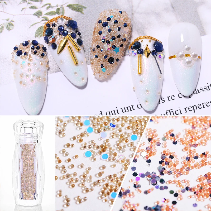 5ML Crystal Glass Nails Beads Glitter Rhinestones for Nails Design Nail Art Decoration Tiny 3D Micro Beads Ball 8 Colors