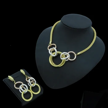 

Yulaili 2019 New Dubai Gold Jewelry Sets Tricolor Round Shape Necklace Earrings for Women Party Wedding Jewellery Accessories