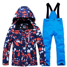 Лыжная куртка штаны для мальчиков и девочек лыжные костюмы теплый ветрозащитный водонепроницаемый для снега наборы уличная зимняя одежда детская Лыжная одежда