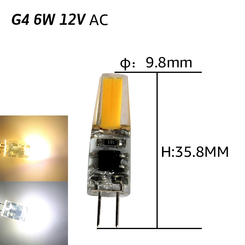 G4COB 6W AC12V G4 G9 E14 светодиодный светильник лампы кукурузы 3 Вт 6 Вт, 5 Вт, 7 Вт, 9 Вт, AC12v 220v с украшением в виде кристаллов светильник Точечный светильник Замена люстры лампы 10 шт./упак. теплый белый - Испускаемый цвет: G4COB 6W AC12V