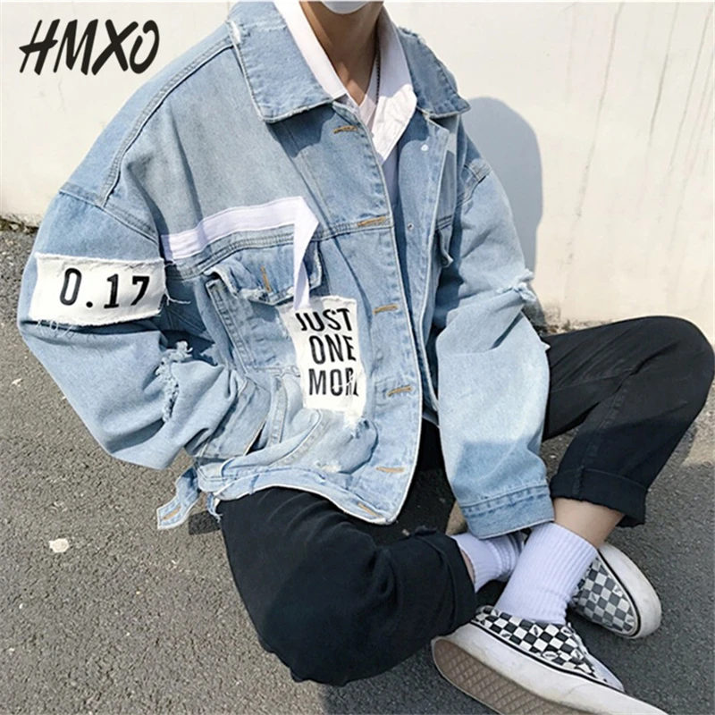 HMXO 2020 Новая модная мужская Потертая джинсовая куртка с буквенным принтом в стиле