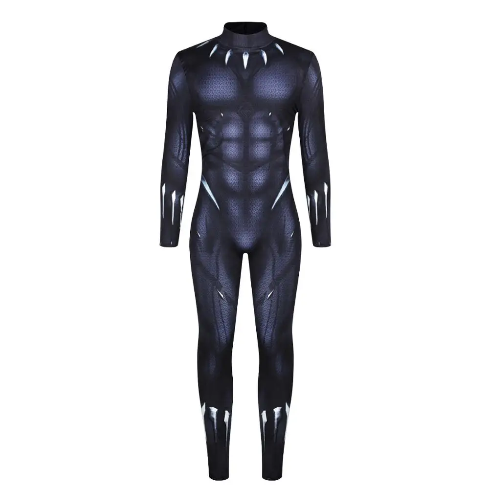

Movie Black Panther Cosplay Bodysuit Halloween Costumes Male 3D Printed Super hero Spandex Zentai Jumpsuit Sportswear Costume