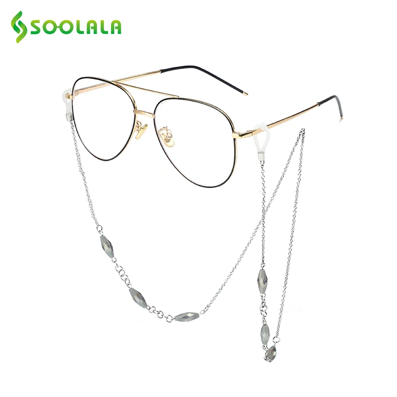 SOOLALA, металлическая цепочка для солнцезащитных очков с кристаллами и бусинами, Женский шнурок для очков, держатель шнура для очков - Цвет: Silver