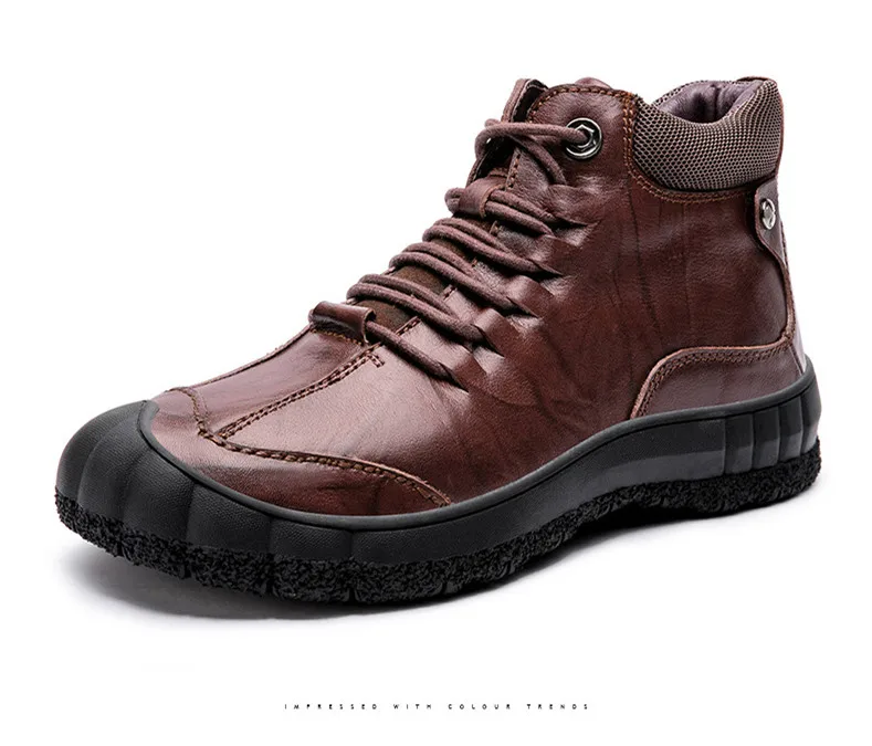 ZUNYU New Genuine Leather Men Boot Fashion Man Winter Snow Boots keep Warm Boots Plush Ankle Snow Work Shoes Men's Snow Boots