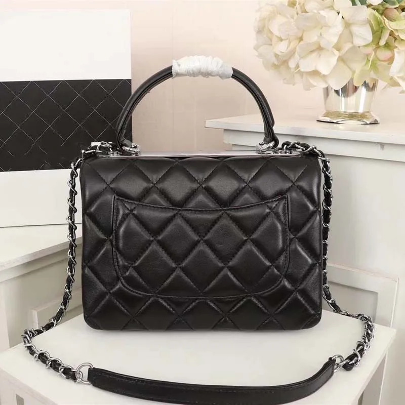 Loo Vei XiaoLuxury классическая женская кожаная сумка модная импортная сумка на плечо из овчины дизайнерская сумка - Цвет: Black silver chain