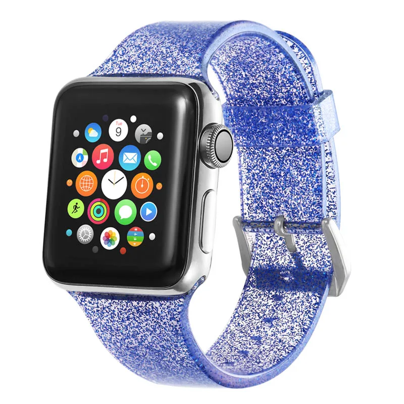 blue Блестящий ремешок для apple watch 5 4 band correa apple watch 44 мм 40 мм 42 мм 38 мм iwatch 5 4 3 2 1 силиконовый браслет pulseira - Цвет ремешка: blue