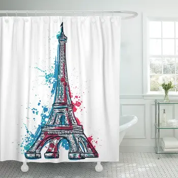 

Blue Flag Eiffel Tower with Abstract Splashes in Watercolor Style Colorful Red France Shower Curtain Waterproof Polyester Fabric