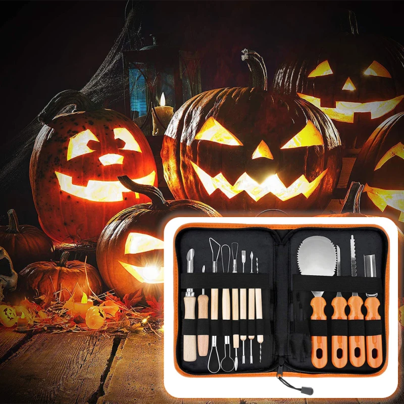 Набор для вырезания тыквы на Хэллоуин украшения из нержавеющей стали с чемоданом