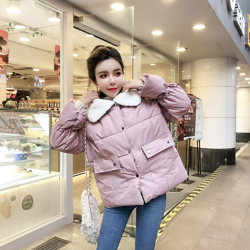 

Winter 2019 New Style Hong Kong Flavor Graceful Korean-style Casual Versatile Fashion Fur Collar plus Cotton Coat Cotton-padded