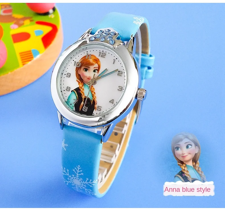 Часы Эльзы для девочек часы принцессы Эльзы на кожаном ремешке милые детские Мультяшные наручные часы подарки для детей часы для девочек 3