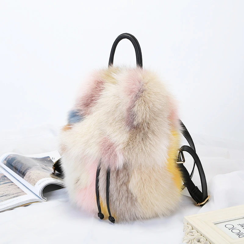 Female Cute Faux Fur Backpack Women Fox hair Travel Shoulder Bags Fashion Plush Bagpack Rucksack School Bag for Girls