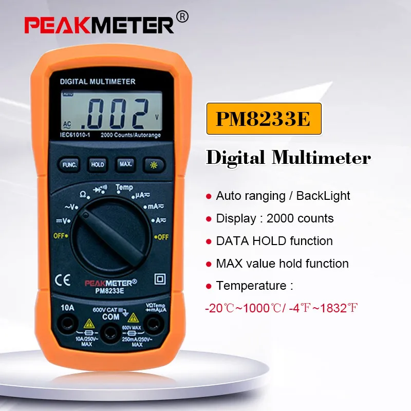 PEAKMETER PM8233E портативный многофункциональный цифровой мультиметр DC вольтметр переменного тока температура мультиметр тестер