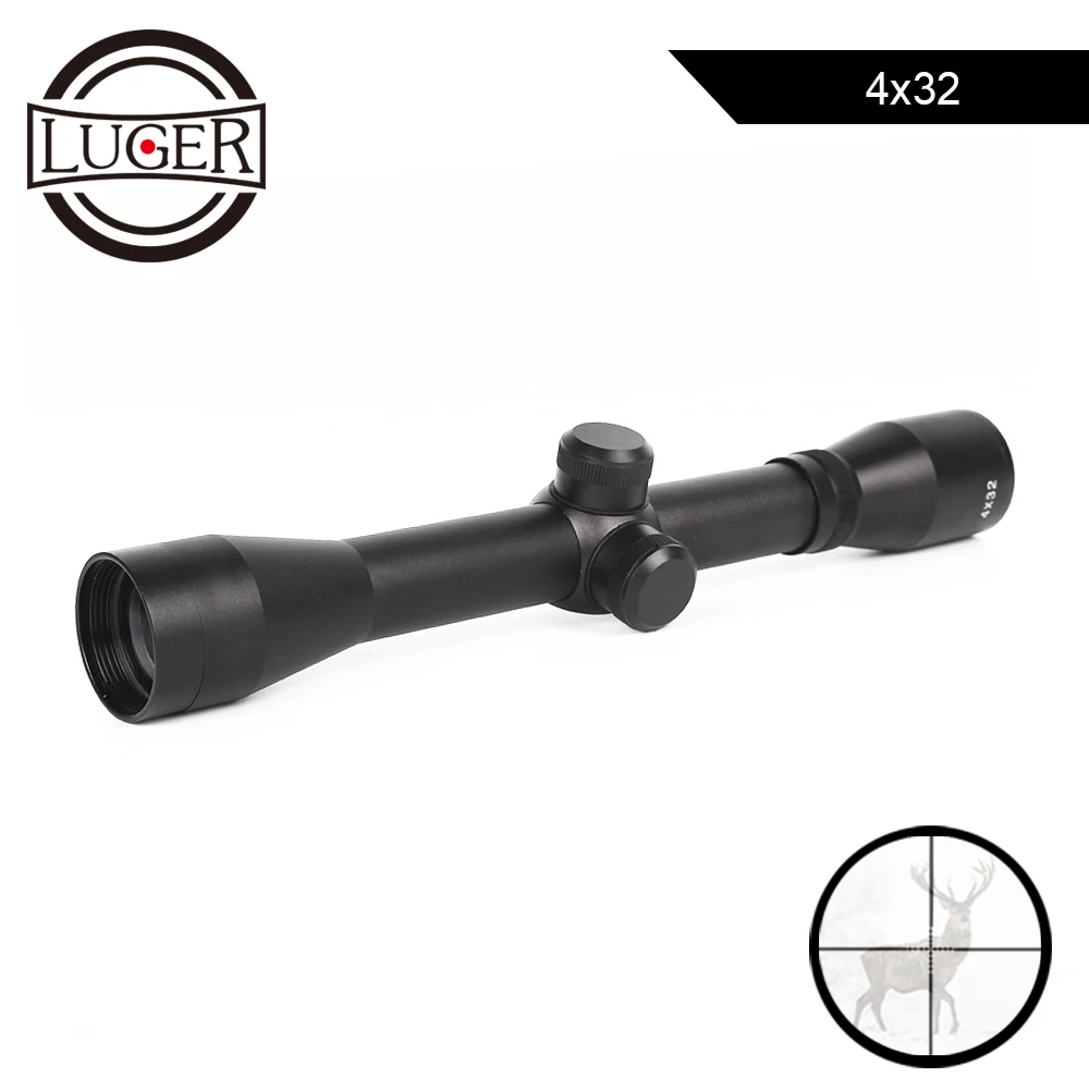 

LUGER Tactical 4X32 Riflescope One Tube Mil Dot Reticle Hunting Optical Sight Rifle Scope With 11/20 Rail Mounts For Air Guns