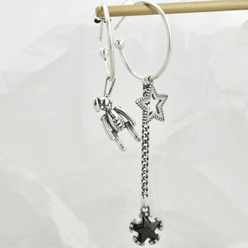 

SUNIANGON Asymmetric Rabbit Pentagram Drop Earring 925 Sterling Silver Women Earring Long Tassel Earring 925 Silver Jewelry Gift