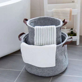

Folding Laundry Basket Grey Felt Storage Basket Bin Handle Bedroom Closet Clothing Toy Storage Laundry Organizer for Home Office