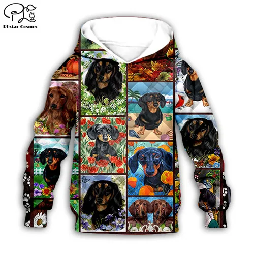 Kids hoodies Детская коллекция «такса», толстовка с 3D принтом, толстовка с рисунком собаки, одежда для малышей, осенняя рубашка на молнии для маленьких мальчиков и девочек, штаны - Цвет: Kids hoodies