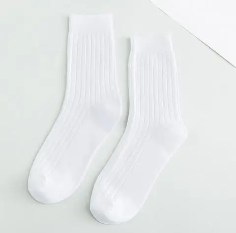 Мужские носки на осень и весну, хлопковые однотонные носки в рубчик в японском стиле, винтажные Модные Разноцветные носки на каждый день для мужчин и мальчиков, k2741 - Цвет: white