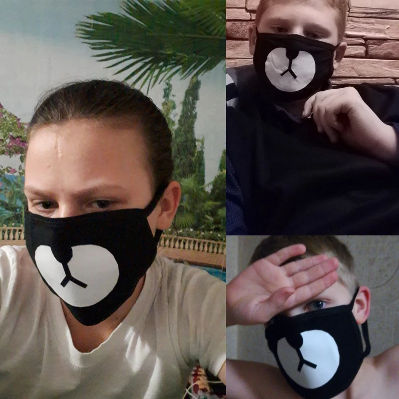 KPOP унисекс милая маска с изображением медведя из мультфильма черная Kawaii для лица