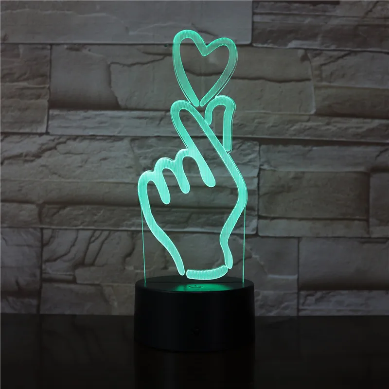 Креативный 3D ночник с сердечком, светодиодный USB сенсорный кнопочный Настольный светильник, 7 цветов, меняющий светодиодный светильник, домашний декор, подарок на день Святого Валентина