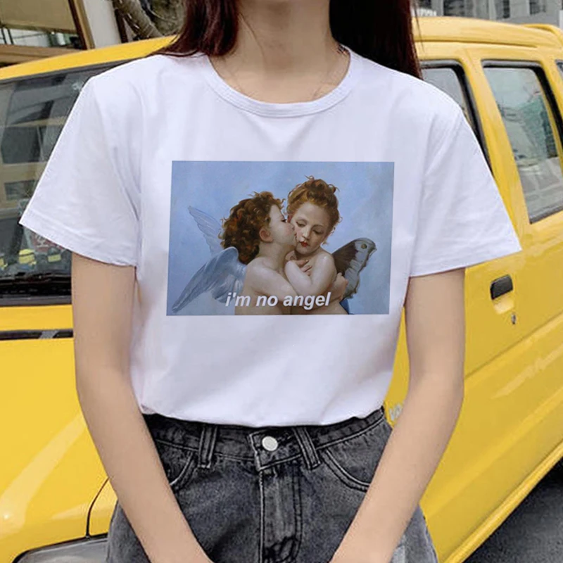 Angel Harajuku Ullzang, женские футболки, Kawaii, забавная мультяшная футболка, 90 s, графический гранж, Милая футболка, корейский стиль, женские футболки