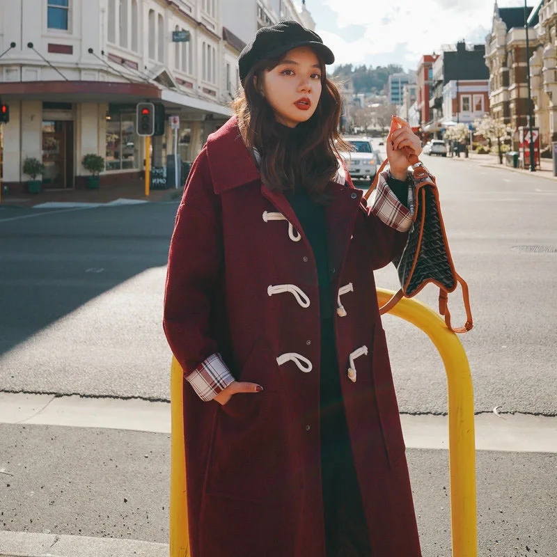 

Toggle Woolen Jacket Women's Mid-length 2020 Winter New Style Korean-style Thick Popular Contrast Color Woolen Overcoat Fashion