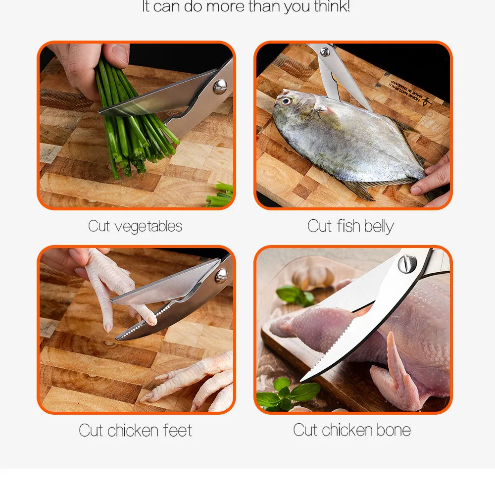MYVI 3Cr14 кухонные ножницы из нержавеющей стали прочные куриные ножницы с цветной деревянной ручкой для мяса, рыбы, птицы кухонный инструмент
