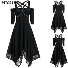 JAYCOSIN, женское платье, на Хэллоуин, вечерние, с открытым плечом, кружевное, половина рукава, готическое платье, модное, женское, Осень-зима, платье размера плюс