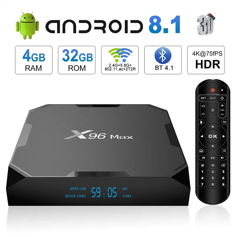 Smart TV BOX X96 Max Android 8 1 четырехъядерный Amlogic S905X2 LPDDR4 4 ГБ 32 64 2 4G и 5 ГГц Wi Fi BT 1000 м 4K Set top