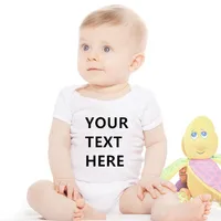 YOUR TEXT HERE Baby Romper Customize Newborn Baby Boy Girl Onesie Cotton Short Sleeve Infant Baby Clothes 1